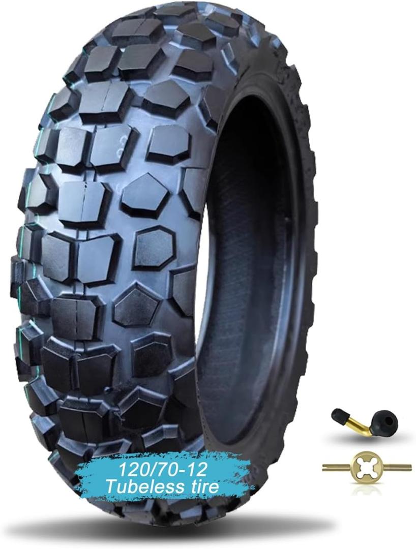 120/70-12 Tire for Scooter/Moped Front Rear for Daily Commuting on Various Roads 4 P.R 225 kPa MAX Load 430 LBS 59J 120/70/12 Tubeless Anti-Slip Tyre, Wear-Resistant Knobby Tire