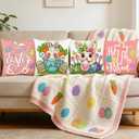 Easter Pillow Covers 18x18 Set of 4, Bunny Eggs Hello Peeps Bunny Hip HopTruck Throw Pillows Cases - Farmhouse Spring Decor Throw Pillow Cases for Sofa Couch Home Easter Decorations