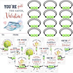 36 Set Tennis Valentine's Gift Cards and Bracelet for Kids Classroom Valentine's Day Exchange Gift Adjustable Sports Bracelet for Boys Girls Party Favor Prizes Supplies