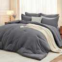 MUXHOMO 7 Pieces Queen Comforter Set, Soft Bed in a Bag Queen Size, All Season Bedding Set with Comforter, Flat Sheet, Fitted Sheet, Pillowcases & Shams, Dark Grey