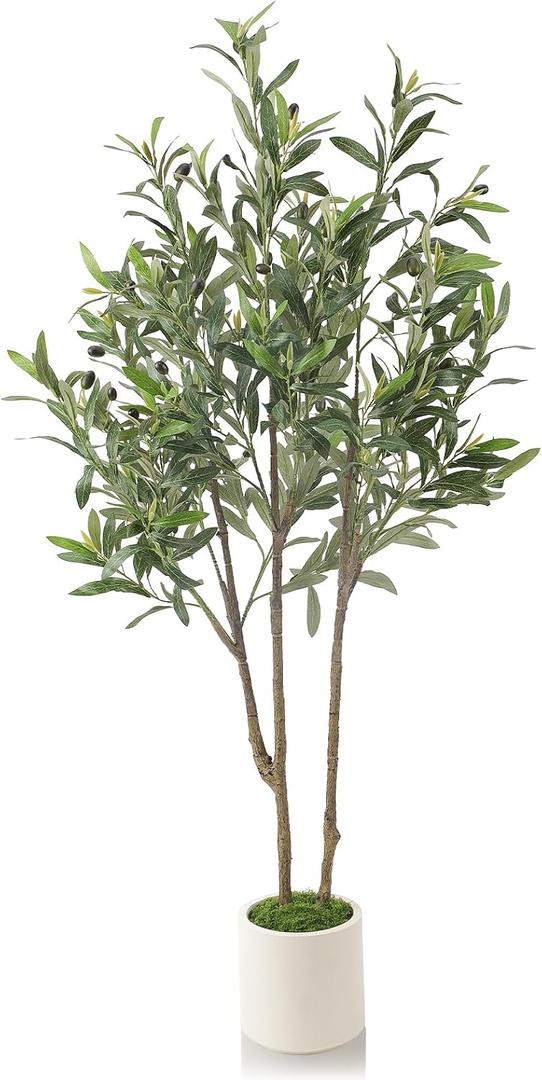Alupssuc 4ft Olive Trees Artificial Indoor & Outdoor, Faux Olive Tree with Lively Artificial Trunk and Lifelike Fruits, Fake Potted Tree for Modern Home Office Living Room Decor