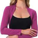 Allegra K Elegant Shrugs for Women's Long Sleeve Cotton Knit Open Front Bolero Shrug (Magenta, Small)
