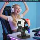 Controller Headset Stand with 10 Color Light Modes - RGB Headphone Holder for PS5, Xbox, Switch - Gaming Room Decor, Desk Organizer for Gamers