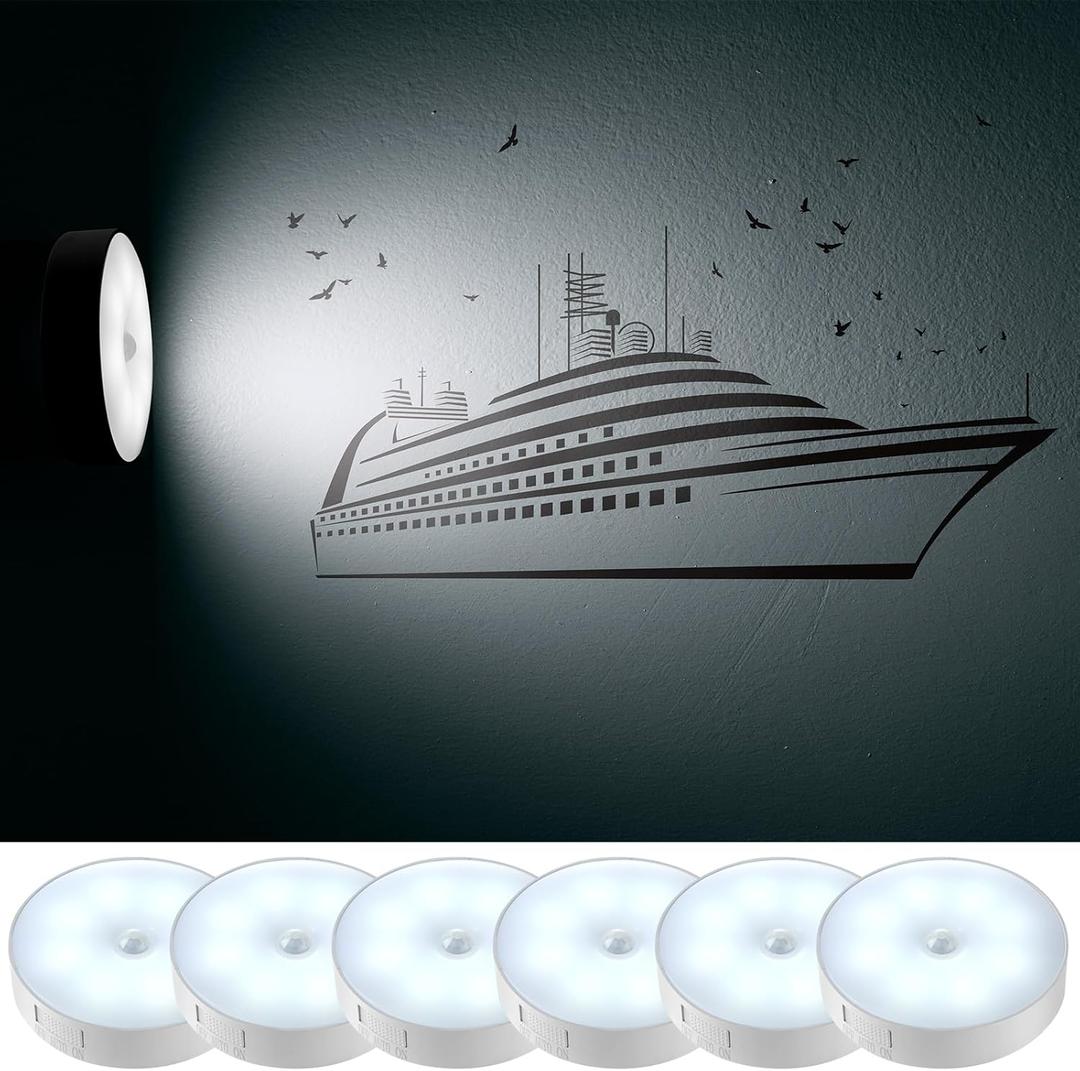 6 Pcs Cruise Ship Approved Magnetic Nightlight Motion Sensor Night Light Rechargeable LED Night Lights Auto on or Off Motion Activation Nightlight for Cruise Ship Home Hallway Bathroom