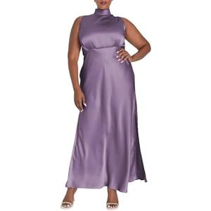 Summer Plus Size Mock Neck Satin Maxi Dress for Women 2024 Elegant Sleeveless Silk Dresses for Wedding Guest Cocktail, 2XL