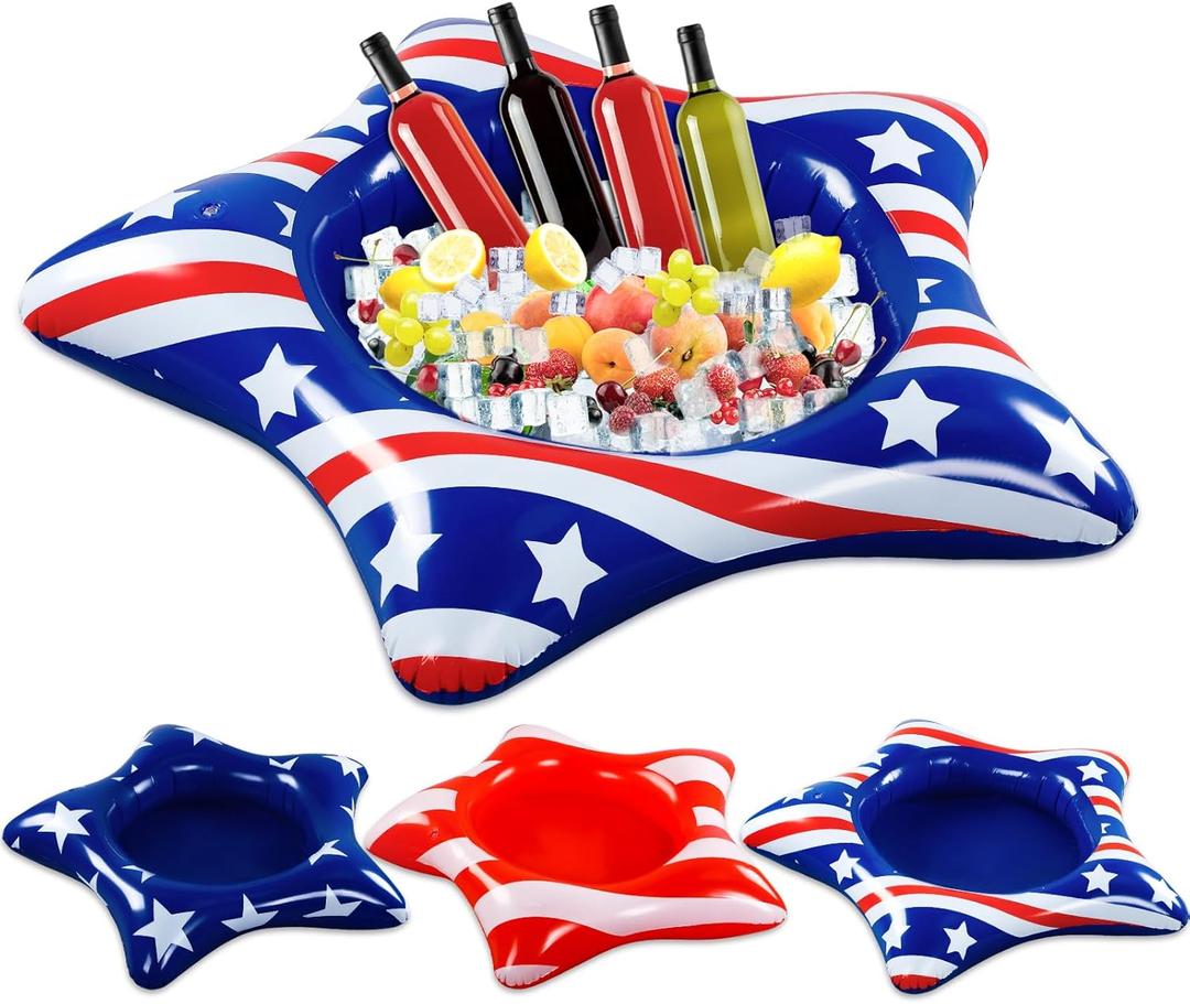 3 Pcs Patriotic Inflatable Cooler 4th of July Inflatable Buffet Cooler Inflatable Ice Serving Bar Food Drink Containers for Independence Day Swimming Pool Party Indoor Outdoor BBQ Picnic