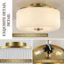 3-Light Gold Flush Mount Ceiling Light, 11.8" Modern Schoolhouse Light Fixtures Ceiling Mount with Ribbed Opal White Glass Shade, Anti-Glare Close to Ceiling Lamp for Bedroom Kitchen Hallway Entryway, 11.8inch Full Flush