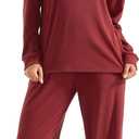 SUUKSESS Women Ribbed Lounge Sets Long Sleeve Pajama Two Piece Sets with Pockets (Red, XL)