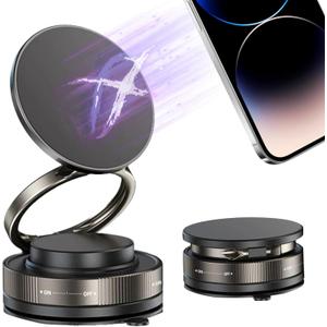 Vacuum Magnetic Phone Holders, 360 Adjustable Foldable Suction Magnetic Phone Holder, Multifunctional Cellphone Mount for Smooth Surface, Mirror, Gym, Shower, Car Interior(Black)