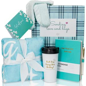 Chemo Care Package, Cancer Care Gifts for Women with Blanket, Socks, Journal, Tumbler (Turquoise)
