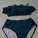 Kaei&Shi High Waisted Flounce Bikini Set,Tummy Control Swimsuits for Women,Off Shoulder L, Peacock Blue