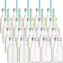 Yinkin 20 Set Plastic Milk Bottles with Straws Metal Lids Clear Plastic Containers for Dairy Milk Party Bottle for Juices Shakes Smoothies(8 oz,Pastel Color)