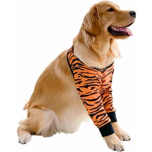 Dog Elbow Protector, Long Sleeve Dog Joint Recovery Sleeve for Prevent Licking Wound, Dog Elbow Sleeves Long with Mesh Pad for Dogs (Tiger,L) (L-Length 9'' Girth<8.2'')