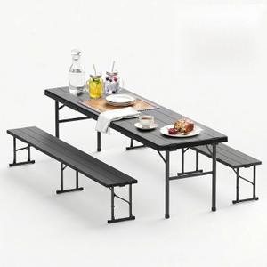 6FT Folding Table & Chair Set, Seats 6-8, Portable Black, 5.8ft