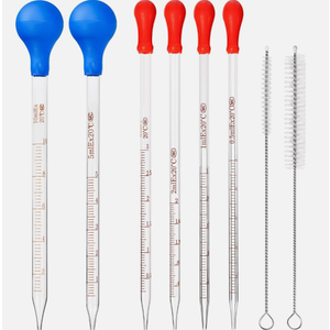 HOAOH 6 Pieces Glass Pipettes 10ml 5ml 3ml 2ml 1ml 0.5ml Glass Graduated Dropper Pipette for School, Students, Transfer for Liquid Essential Oil