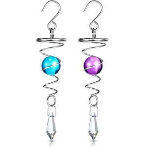 Jetec 2 Pieces Gazing Ball Spiral Tail Decorative Wind Spinner Stabilizer Stainless Steel Indoor Outdoor Hanging Wind Ball Spinner with Hanging Swivel Hook for Garden Decoration(Purple, Dark Blue)