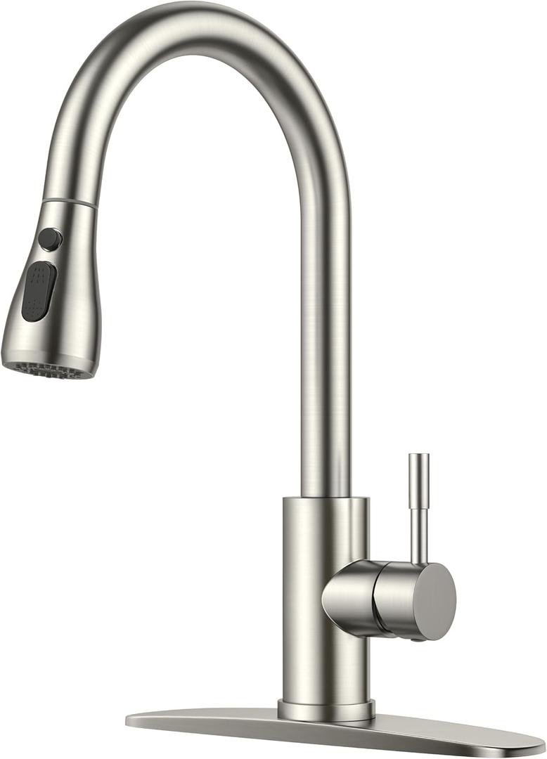 FORIOUS Kitchen Faucets with Pull Down Sprayer, High Arc, Brushed Nickel