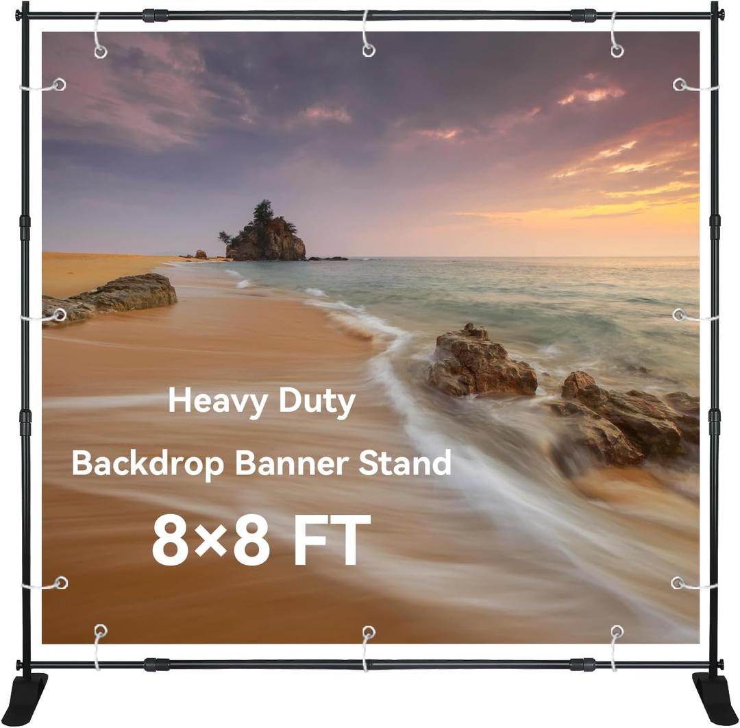 WEWLINE 8×8ft Backdrop Banner Stand Step and Repeat Background
Adjustable Heavy Duty Background Stand for Photo,Wedding,Party,Trade Show,Decoration