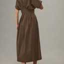 Yeokou Shirt Dress for Women Summer Casual Short Sleeve Button Down Loose Pleated Maxi Sundress with Pockets (Brown, XS)