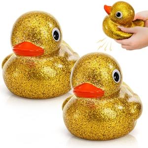 Goaste 2 Pack Giant Glitter Rubber Ducks, 6.7 Inch Big Yellow Ducky, Large Sparkly Toy Duckies with Squeaky Sound, Bathtub Floating Rubber Ducks for Baby Shower, Birthday Party, Summer Beach