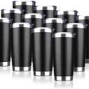 20oz Tumbler Bulk Stainless Steel Vacuum Insulated Tumblers with Lid Double Wall Travel Mug, Durable Powder Coated Coffee Cup, Suitable for Ice Drinks and Hot Beverage (Black 12pack)