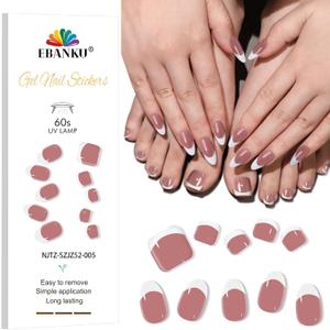 3 x EBANKU Semi Cured Gel Toenail Strips, UV Nail Stickers for Toes, French Sheer Jelly Nude Pink Long-Lasting Manicure Strips With Nail File & Stick, Works With UV Lamps