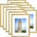 SESEAT 11x14 Picture Frame Set of 10, Display Pictures 8x10 With mat or 11x14 Prints Without Mat, Wall Mounting, Gold