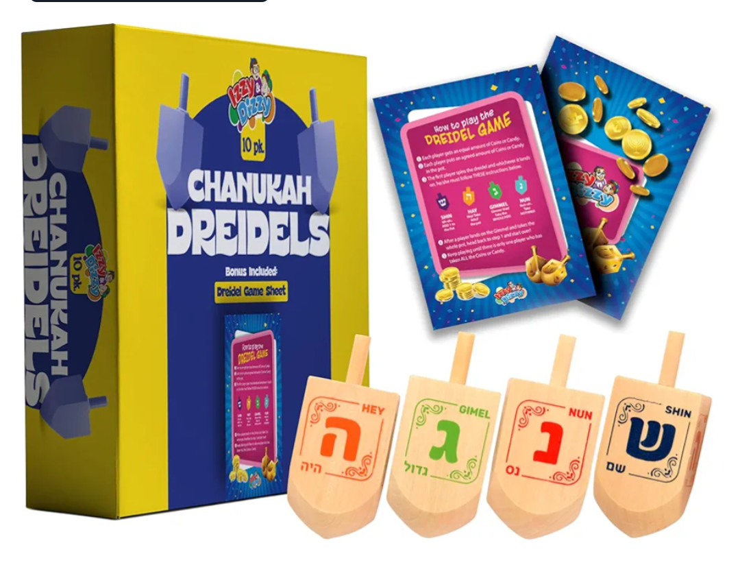 Izzy 'n' Dizzy Hanukkah Wooden Dreidel (Pack of 10) - Medium