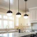 2-Pack Matte Black Pendant Lights, White Globe Glass, Adjustable Rod