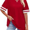 WIHOLL Womens T Shirts Loose Fit Short Sleeve Tees Crew Neck Color Block Summer Tops 2026 Fashion (XXL)