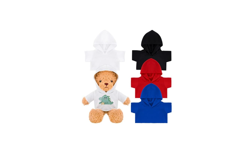 Litherr S 4 Pcs Stuffed Bear Clothes Tshirts for Sublimation Classic Hoodie for Stuffed Animal Designed for 14-18 Inch Plush Bears Dolls