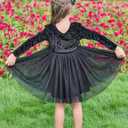 UNICOMIDEA 1-6T Toddler Velvet Dress Little Girls Tutu Tulle Crewneck Long Sleeve Holiday Party Fashion Dresses (Black)
