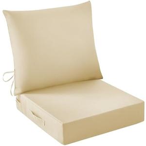 IASEAHK Outdoor Seat Cushion Set, Waterproof & Fade Resistant Patio Chair Cushions, Outdoors Cushion for Patio Furniture, 24 x 24 x 5.75 Inch, Outdoor Couch Cushions with Handle and Ties, Light Khaki