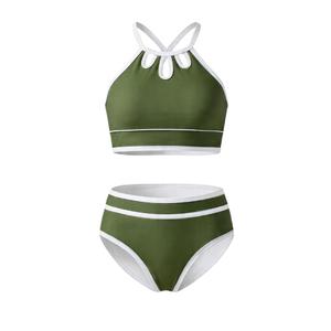 Kdwdvbn Kids Swimsuits Piece Adjustable Shoulder Strap Color Block Bikini Sets with Removable Padding Lake Green Girls Bathing Suits Size 7-8 (Green)