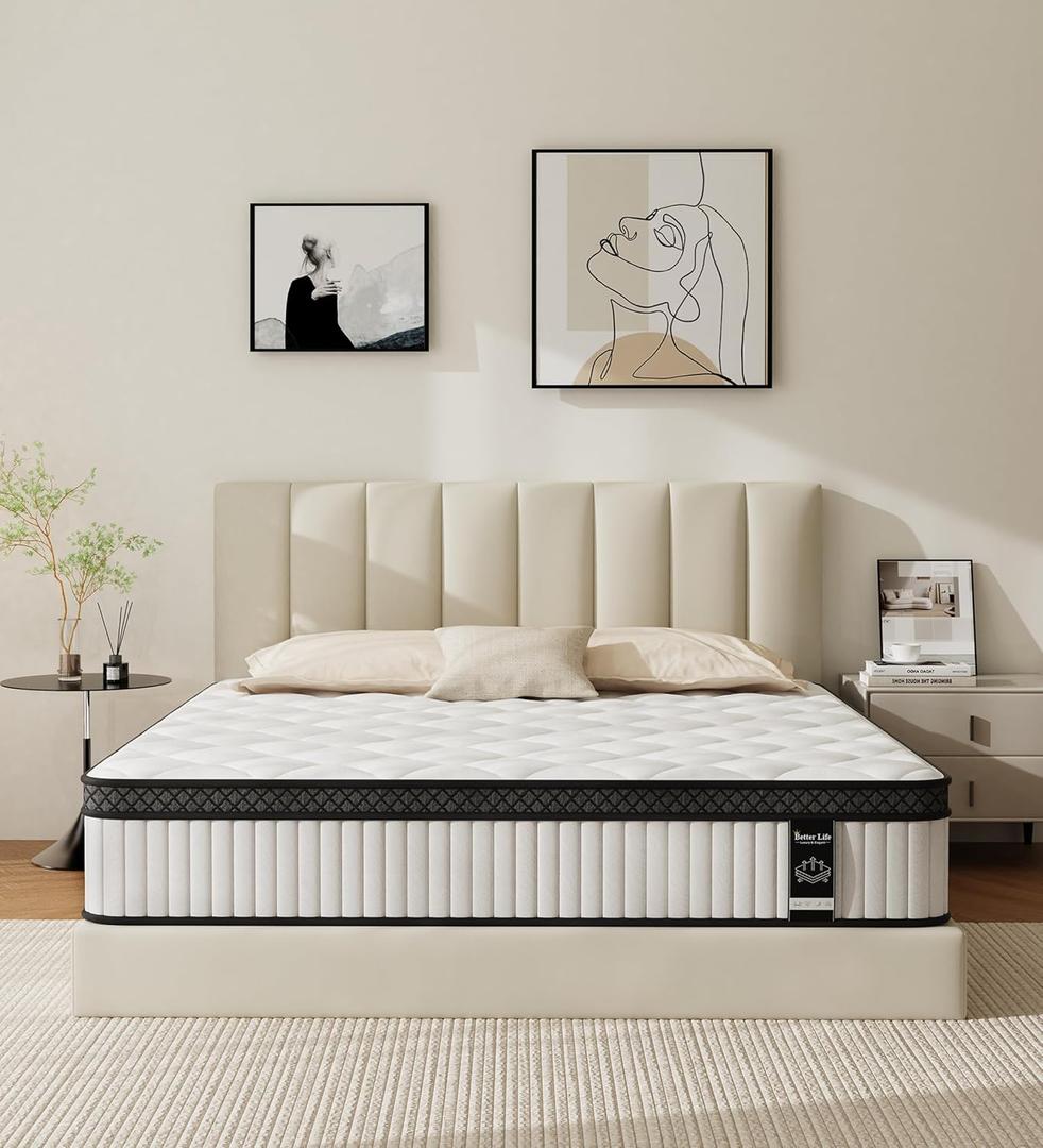Twin Mattress 12 Inch, Bed in a Box Hybrid with Gel Memory Foam & Pocket Springs, Medium Firm, Pressure Relief, Motion Isolation, Edge Support, Fiberglass Free, CertiPUR, White