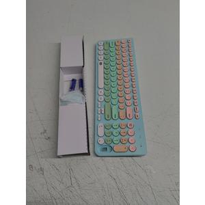 FD Wireless Keyboards and Mouse Combo - 2.4GHz USB Cordless, Cute Wireless Keyboard Round Keys, Quiet and Slim Set for Laptop, Computer, TV and Mac - Blue Pale Green Colorful