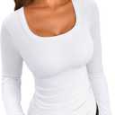 VICHYIE Womens Summer Short Sleeve Tops Square Neck Ribbed Slim Fitted Shirts Casual Tee Tshirt (Medium, Long-white)