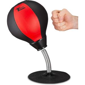 Tech Tools Stress Buster Desktop Punching Bag - Suctions to Your Desk, White Elephant Gifts for Coworker Men and Women, Heavy Duty Stress Relief Ball, Gag Gifts Funny Desk Accessories (Red/Black)