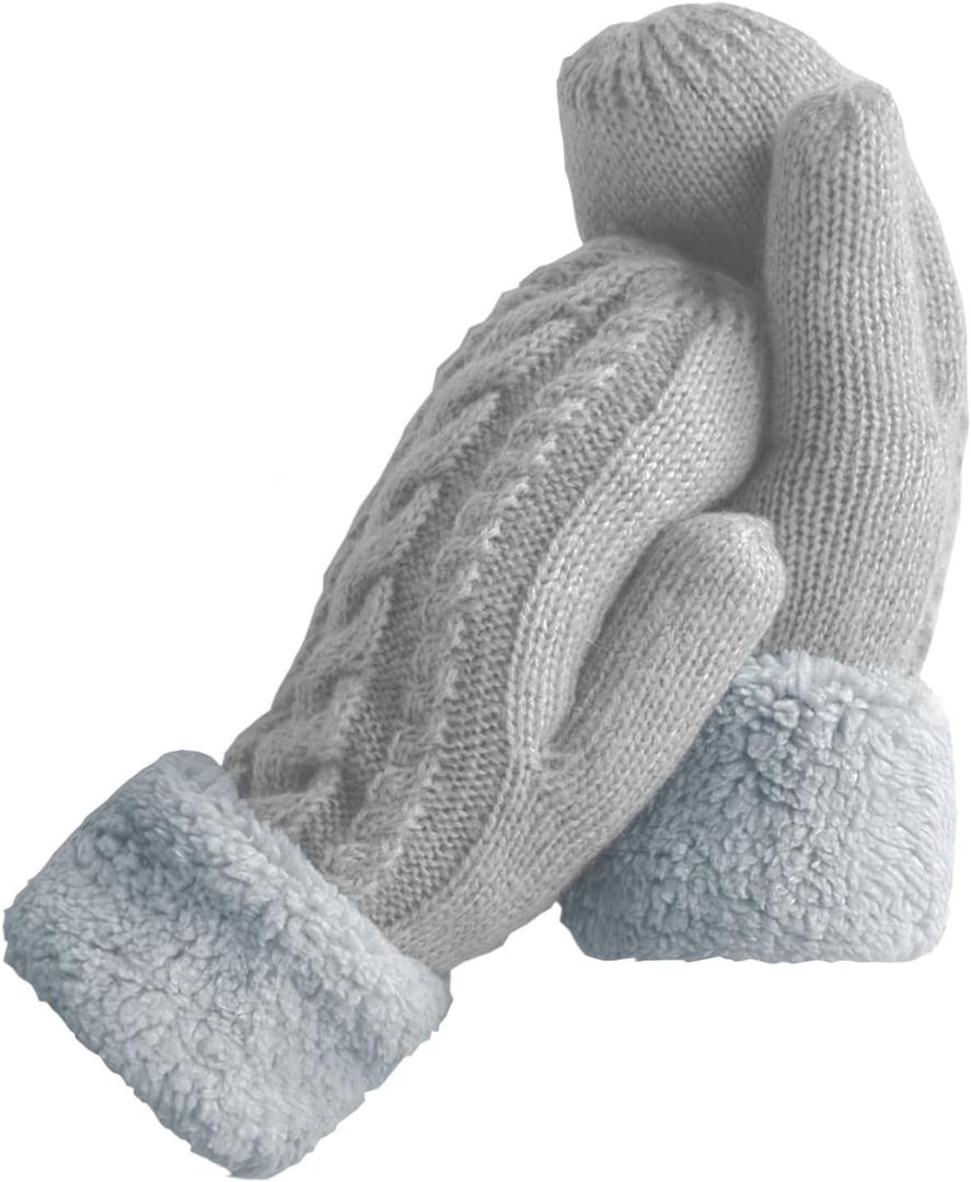 Women's Winter Gloves Warm Lining - Cozy Wool Knit Thick Gloves Mittens (Gray), One Size