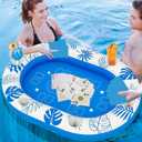 56IN Extra Large Floating Table for Pool,Inflatable Pool Games for Adults with Waterproof Playing Cards, Pool Accessories Inflatable Food Drink Holder for Summer Party Indoor Outdoor Beach Pool