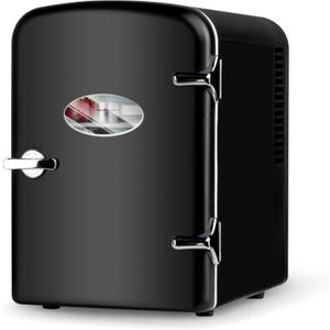 HealSmart Portable Mini Fridge, 4 Liter 6 Can Cooler and Warmer Compact Refrigerators with Observation Window, 100% Freon-Free & Eco Friendly for Drinks, 4L, Black (4L, Black)