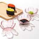WHJY 8 pack Cute Sauce Dishes Glass Dish Set for Soy Sauce Snacks Tea Bag Mini Glass Bowls Clear Pink Cherry Blossom Soy Sauce Dishes