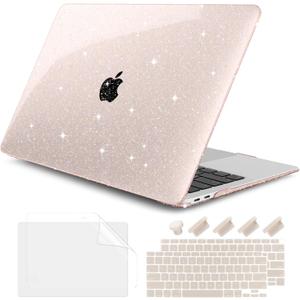 DONGKE for MacBook Air 13 inch Case 2021-2018 Release A2337 M1 A2179 A1932, Bling Plastic Hard Shell Case & Keyboard Cover Only Compatible with MacBook Air 13 inch Retina Fits Touch ID, Starlight