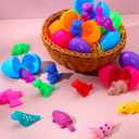 JOYIN 24 Pcs Easter Prefilled Eggs with Mochi Squishy Toys, Dinosaur Stress Reliever Squishy Toy for Easter Theme Egg Hunt, Kids Party Favor, Basket Stuffers Filler, Classroom Prize Supplies