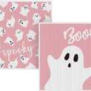 2 x Artoid Mode Pink Ghost Spooky Boo Halloween Kitchen Dish Cloths, 12x12 Inch Quick Dry Microfiber Dishcloths for Kitchen Premium Dish Rags Set of 2
