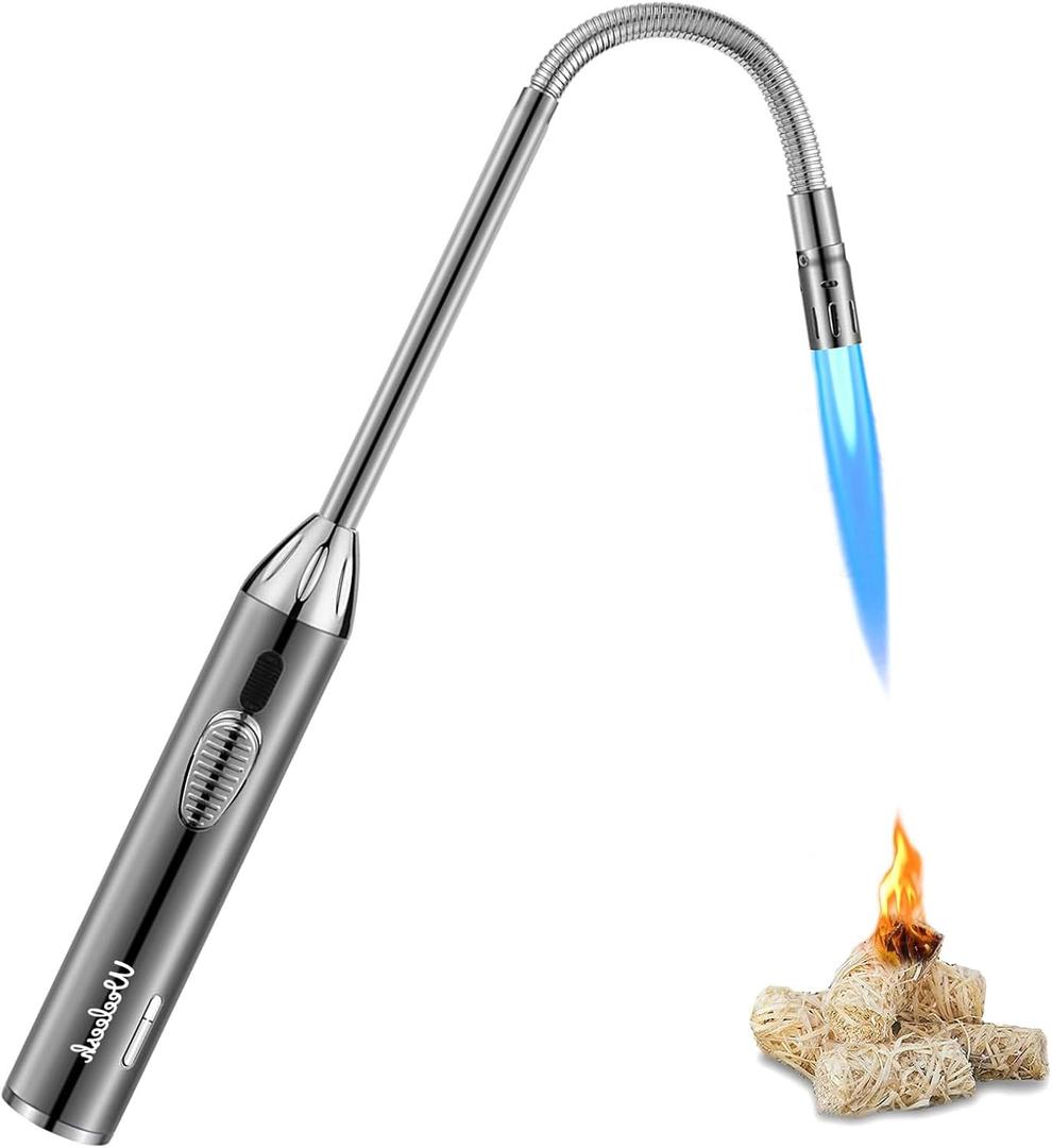 Long Grill Lighter,Refillable Butane,Windproof Flexible with Visual Fuel Window for Candles Grill BBQ Fireplaces Kitchen Camping(Butane Gas Not Included) (1 Count)