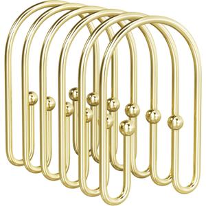 AmazerBath Shower Curtain Hooks, Gold Shower Curtain Hooks Rust Proof, Non-Slip Simple Double Hook Shower Curtain Hooks for Shower Curtain, Sturdy Shower Curtain Rings, 12Pcs