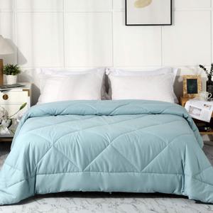 2025 Premium Upgraded Non-Vacuum Bed Quilt All Seasons 100% Cotton Filled Comforter - Reversible Lightweight Soft Breathable Fluffy (Miami Blue, Twin)