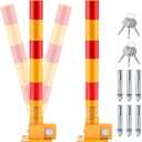 Zonon 2 Pcs Spring Parking Post Folding Heavy Metal Parking Barrier Lock Obstacle Pile with Warning Stripes Interceptor Bollard for Traffic-Sensitive Area Garage (Red)