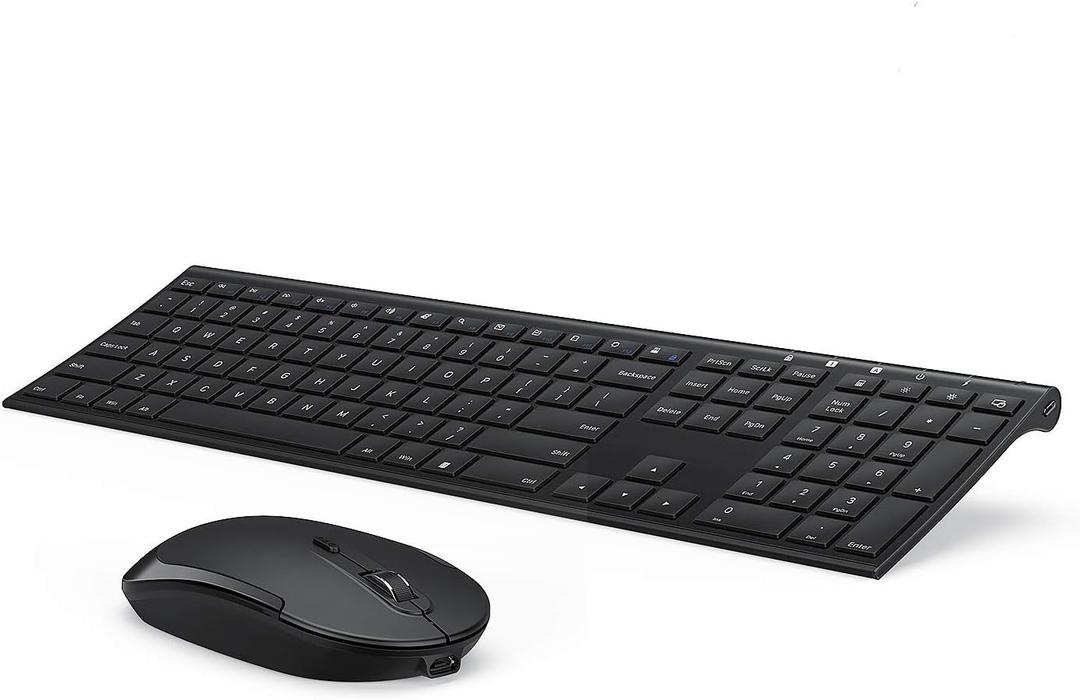Wireless Keyboard and Mouse, Vssoplor 2.4GHz Rechargeable Compact Quiet FullSize Keyboard and Mouse Combo with Nano USB Receiver for Windows, Laptop, PC, NotebookBlack and Wine Red